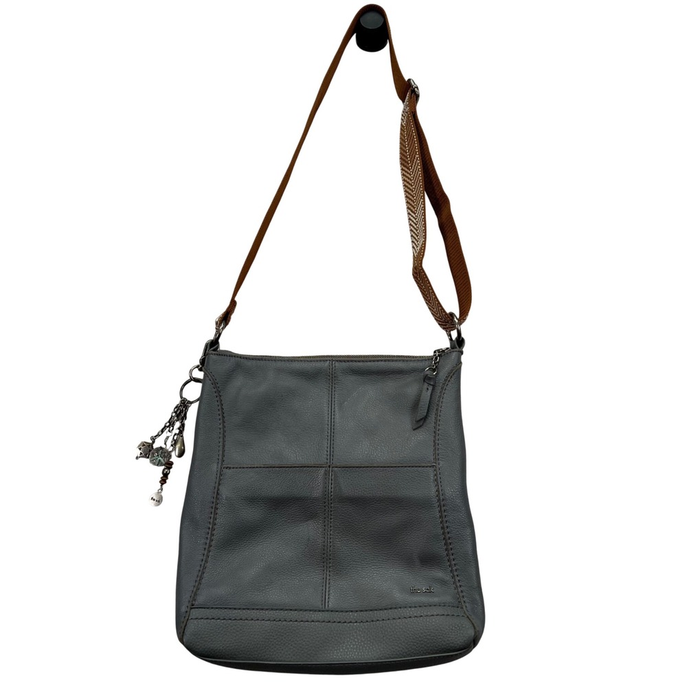 The Sak Lucia Crossbody Messenger Bag Med Gray Leather Adjust Strap Boho Charm